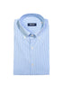 Blue and white striped button-down shirt in cotton