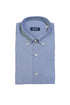 Blue button-down shirt in cotton with geometric micro-pattern