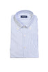 White slim button-down shirt in cotton with blue micro-stripes
