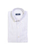 White slim button down shirt in cotton with blue and purple stripes