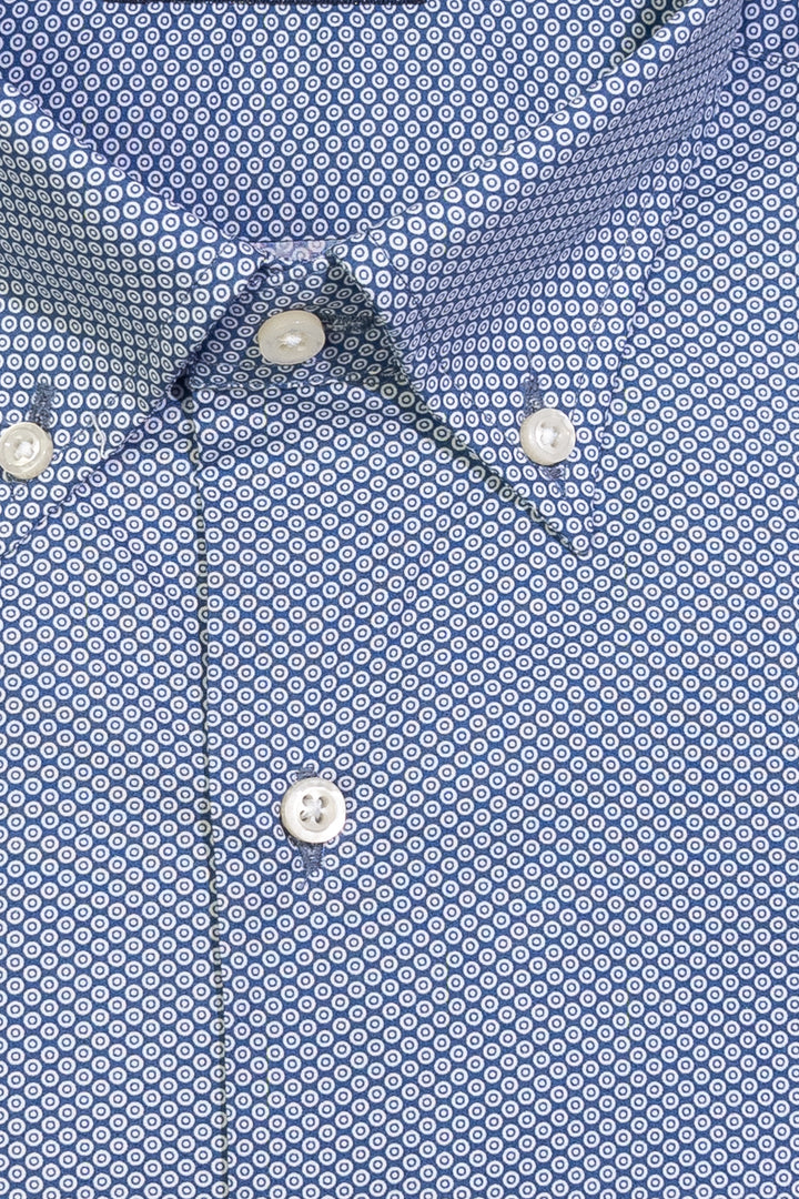 HDP Camicia slim button down blu in cotone con microfantasia geometrica - Mancinelli 1954