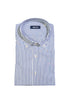 Camicia slim button down a righe bianche e blu in cotone