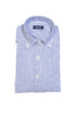 Camicia button down a righe bianche e blu in lino