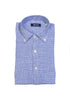 Chemise boutonnée bleue en lin à micro-carreaux