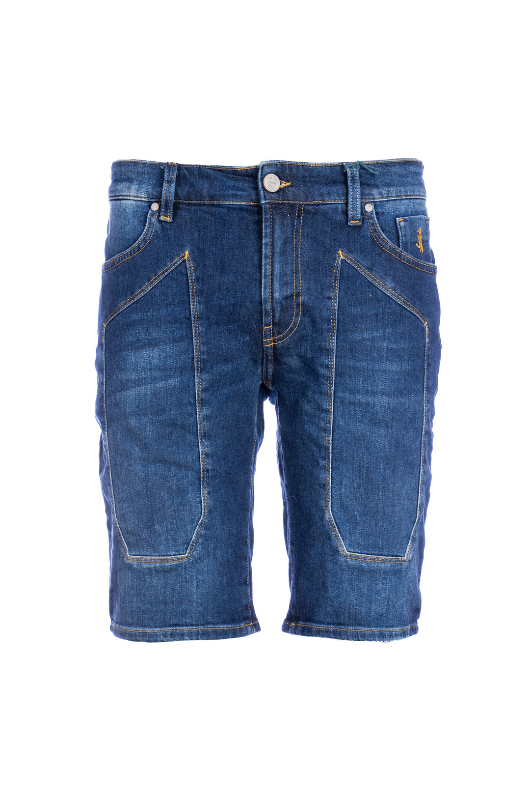 JECKERSON Jeans bermuda cinque tasche in denim stretch lavaggio scuro con toppe - Mancinelli 1954