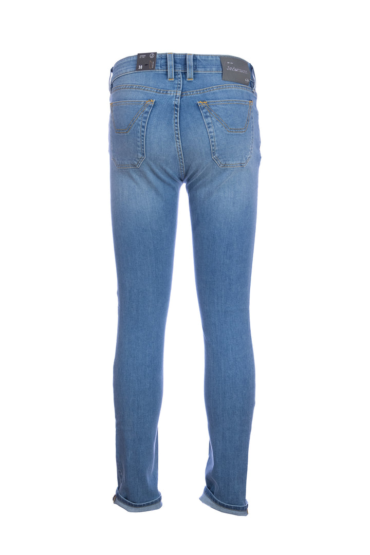 JECKERSON Jeans cinque tasche in denim stretch lavaggio chiaro con toppe - Mancinelli 1954