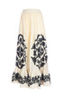 Long cream wide skirt in embroidered cotton with black details