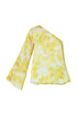 One-shoulder yellow chiffon blouse with floral print