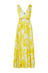 Yellow cocktail dress in chiffon with floral print