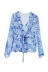 Blue floral V-neck creponne blouse