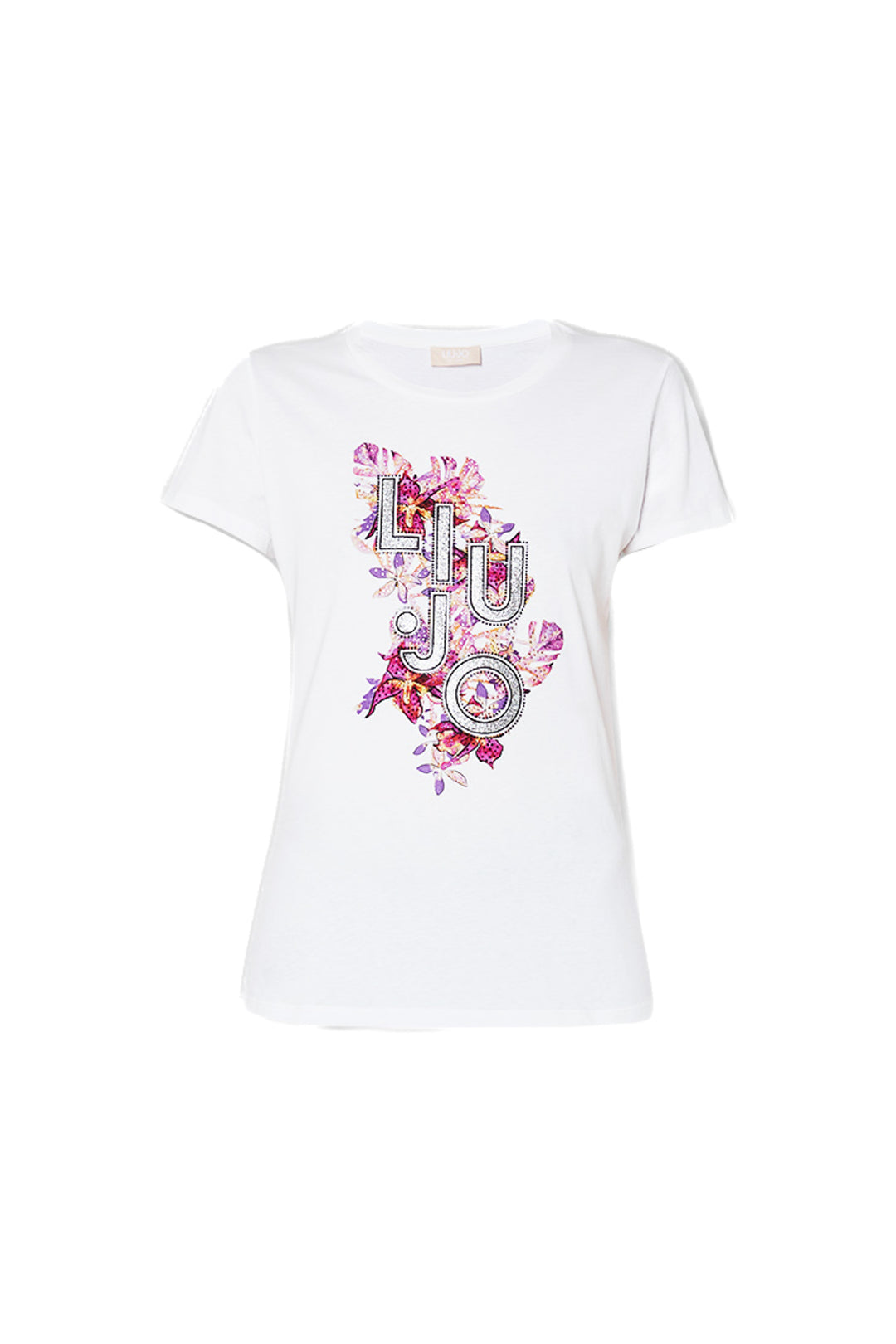 LIU JO T-shirt bianca ecosostenibile in cotone con logo a fiori - Mancinelli 1954