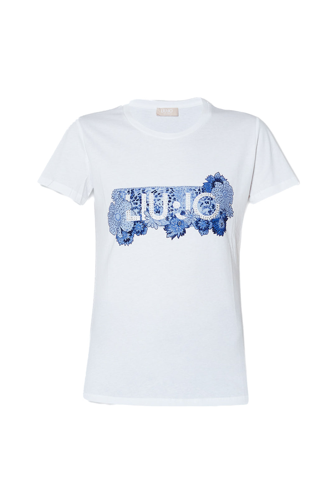 LIU JO T-shirt bianca ecosostenibile in cotone con logo azzurro - Mancinelli 1954