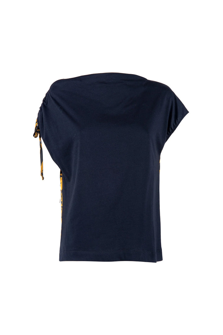 NENETTE T-shirt “DASH” nera in cotone con coulisse stampato oro - Mancinelli 1954
