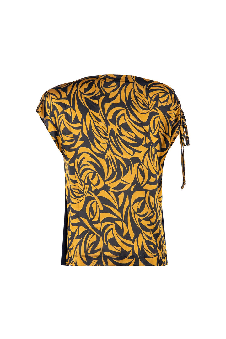 NENETTE T-shirt “DASH” nera in cotone con coulisse stampato oro - Mancinelli 1954