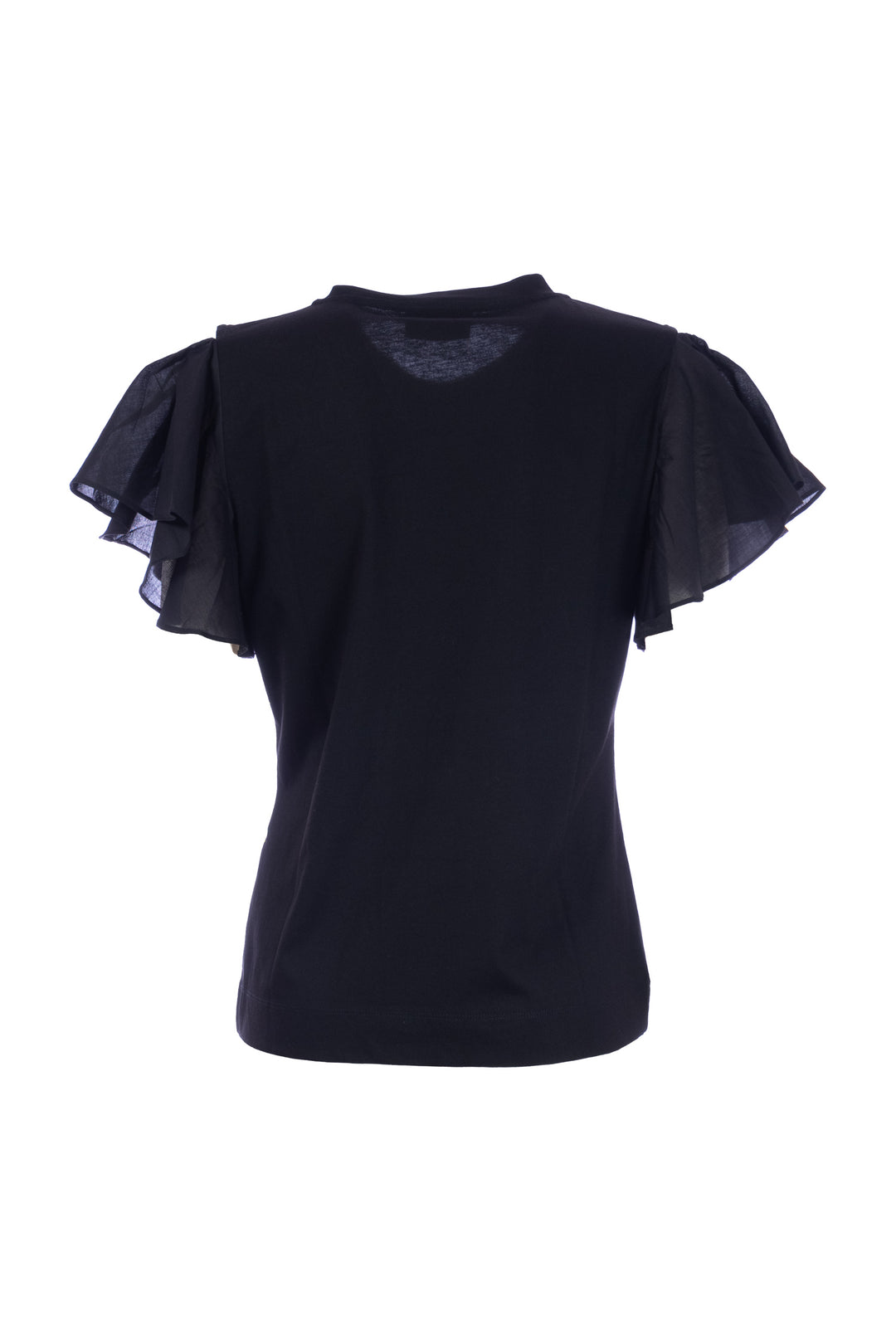 NENETTE T-shirt “DIPLOMATIC” nera in cotone senza spalline con stampa tramonto - Mancinelli 1954