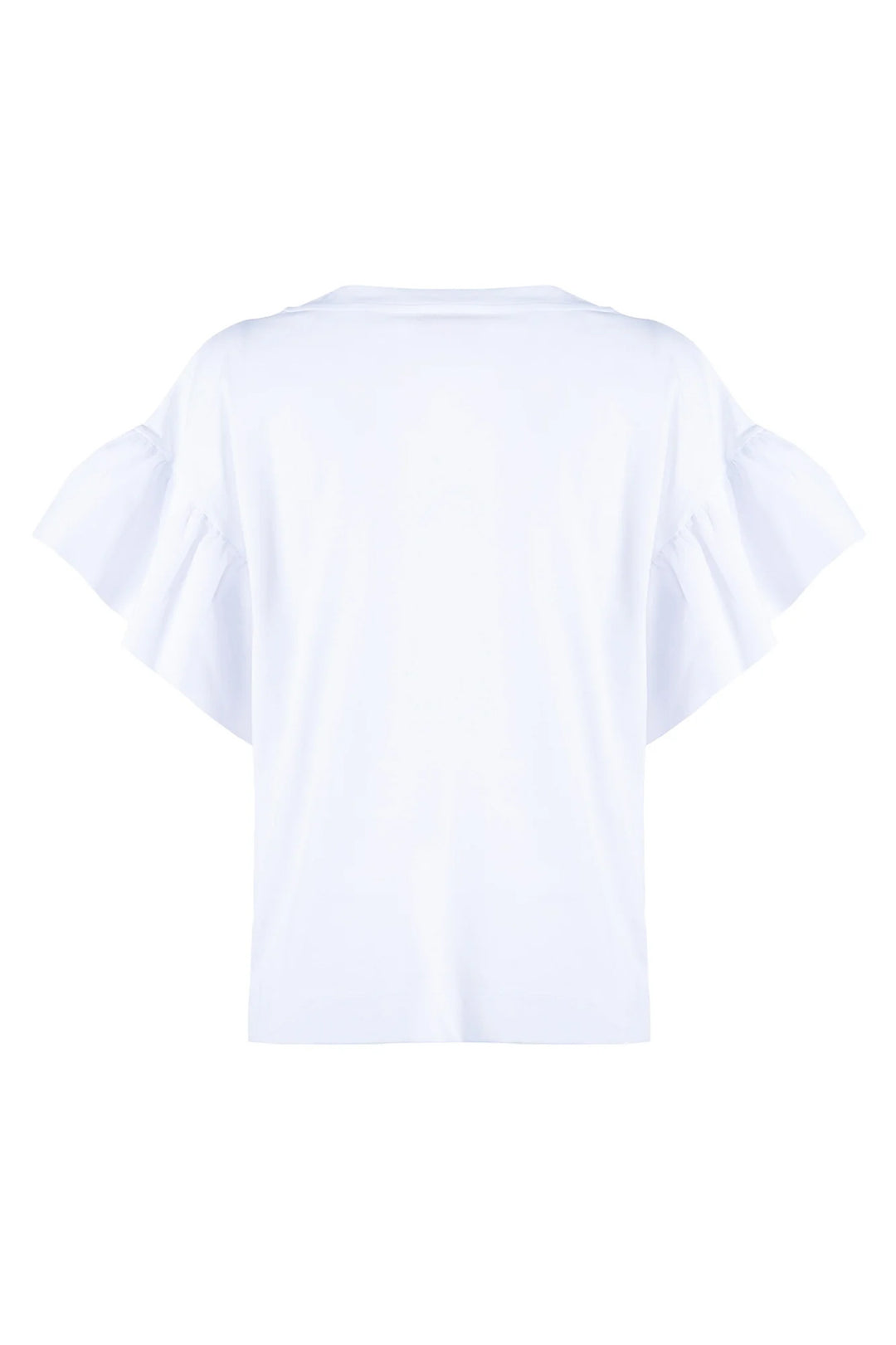 NENETTE T-shirt “DISK” bianca in cotone con maniche a volant e con stampa vespa - Mancinelli 1954