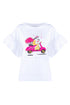 T-shirt “DISK” bianca in cotone con maniche a volant e con stampa vespa