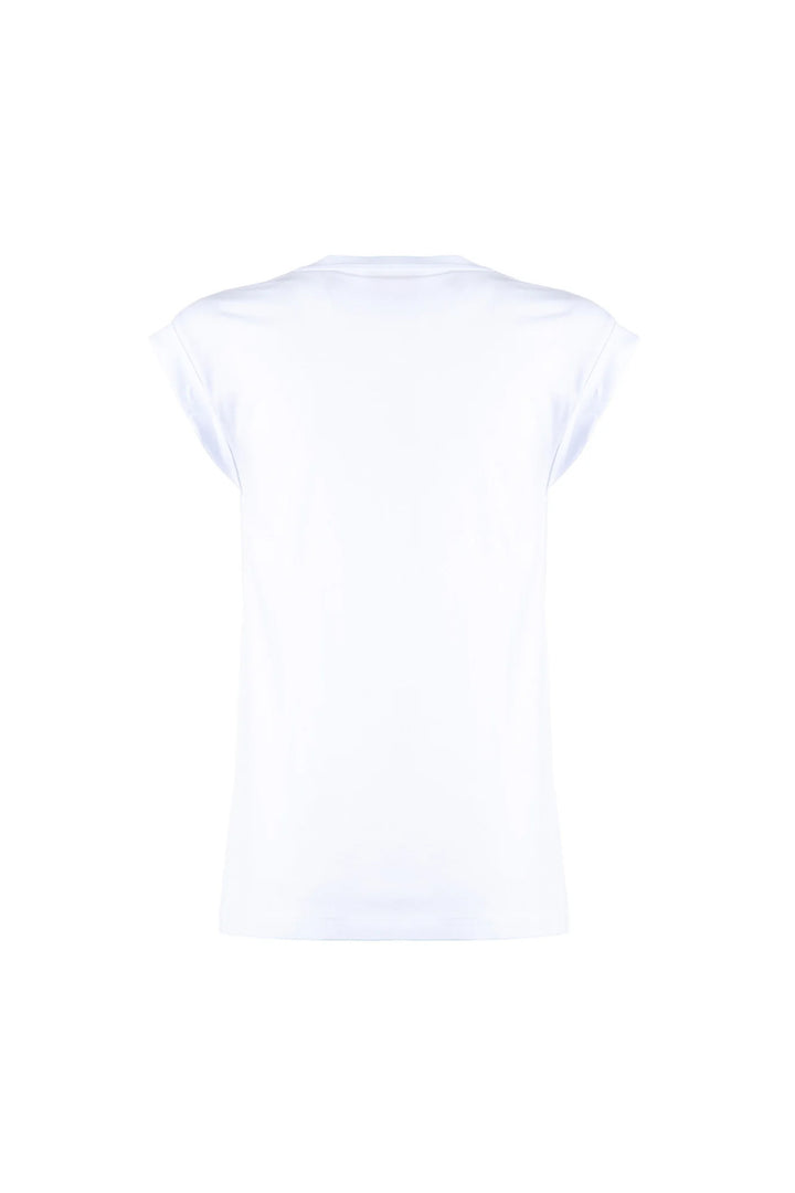NENETTE T-shirt “DOSON” bianca in cotone con maniche risvoltate e con stampa mehari - Mancinelli 1954