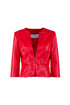 Red “NIGHT” faux leather jacket with kissed closure