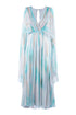 “ABISSO” long dress in aqua patterned creponne