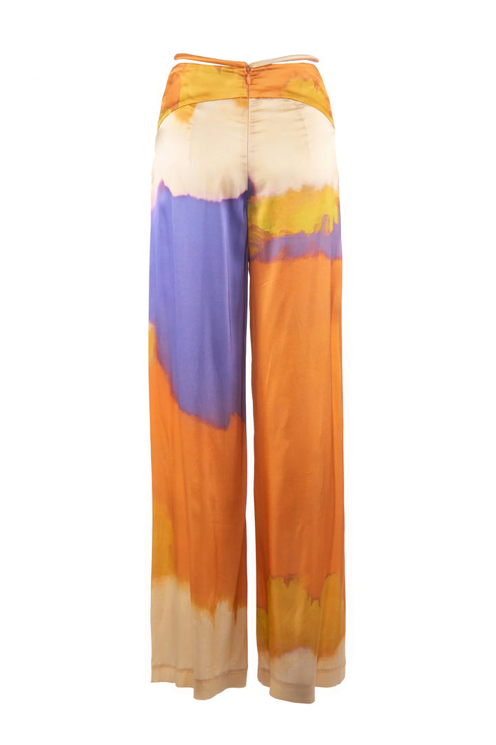 NENETTE Pantalone palazzo “EZRA” albicocca in raso stampato - Mancinelli 1954