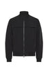 Smooth black bomber jacket in stretch fabric with contrasting details