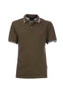Olive green polo shirt in stretch cotton with contrasting collar and sleeves