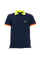 Navy blue polo shirt in stretch cotton with multicolor collar and sleeves