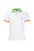 White polo shirt in stretch cotton with multicolor collar and sleeves