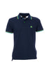 Navy blue polo shirt in stretch cotton with contrasting collar and sleeves