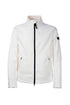 Smooth white waterproof bomber jacket in stretch technical fabric