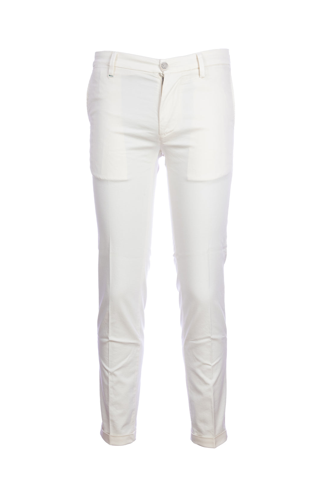 RE-HASH Pantalone chinos “MUCHA” bianco in cotone tencel con risvolto - Mancinelli 1954