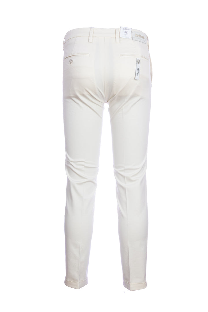 RE-HASH Pantalone chinos “MUCHA” bianco in cotone tencel con risvolto - Mancinelli 1954