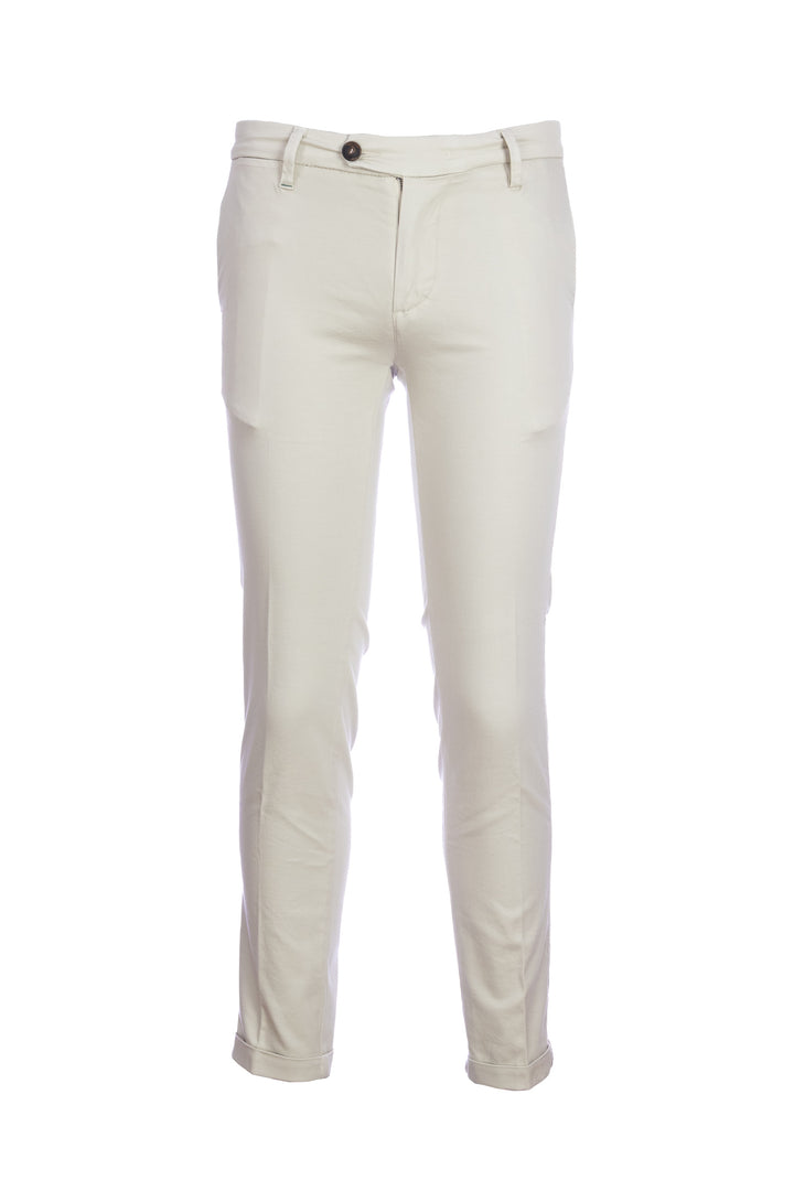 RE-HASH Pantalone chinos “MUCHA10” beige in cotone tencel con risvolto - Mancinelli 1954