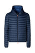 DUFFY navy blue down jacket in nylon with hood