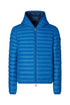 DUFFY blue down jacket in nylon with hood