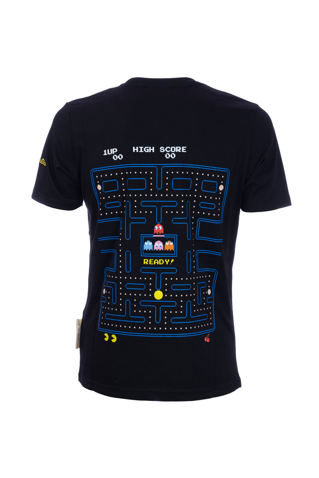 TEMATICO T-shirt nera in cotone con stampa Pac-Man sul petto e sulla schiena - Mancinelli 1954