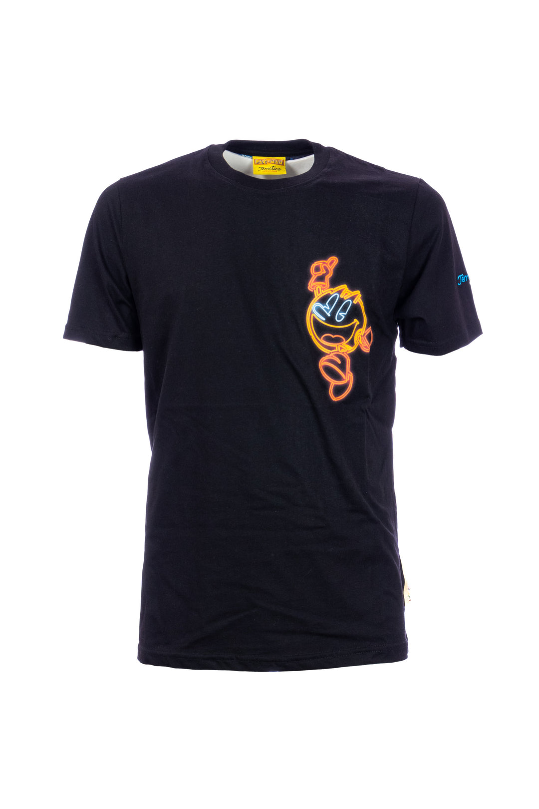 TEMATICO T-shirt nera in cotone con stampa neon Pac-Man - Mancinelli 1954