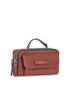 Small shoulder bag in brown leather with front pocket and logo