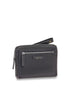 Clutch bag in black leather with front pocket