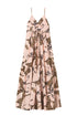 Long dress in printed muslin with flounces