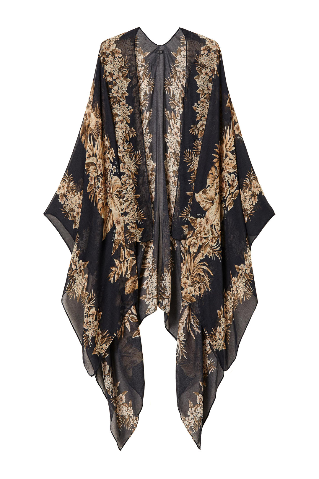 TWINSET Poncho-foulard nero stampato a fiori - Mancinelli 1954