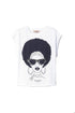 White T-shirt with cap sleeves and face print