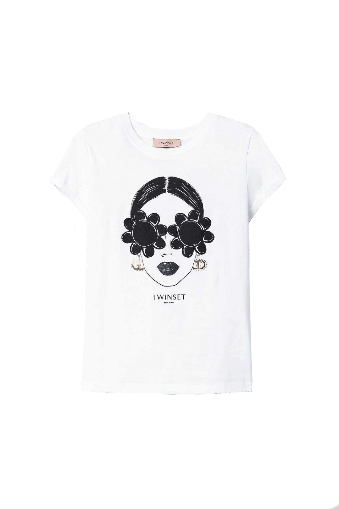 TWINSET T-shirt bianca con stampa volto - Mancinelli 1954