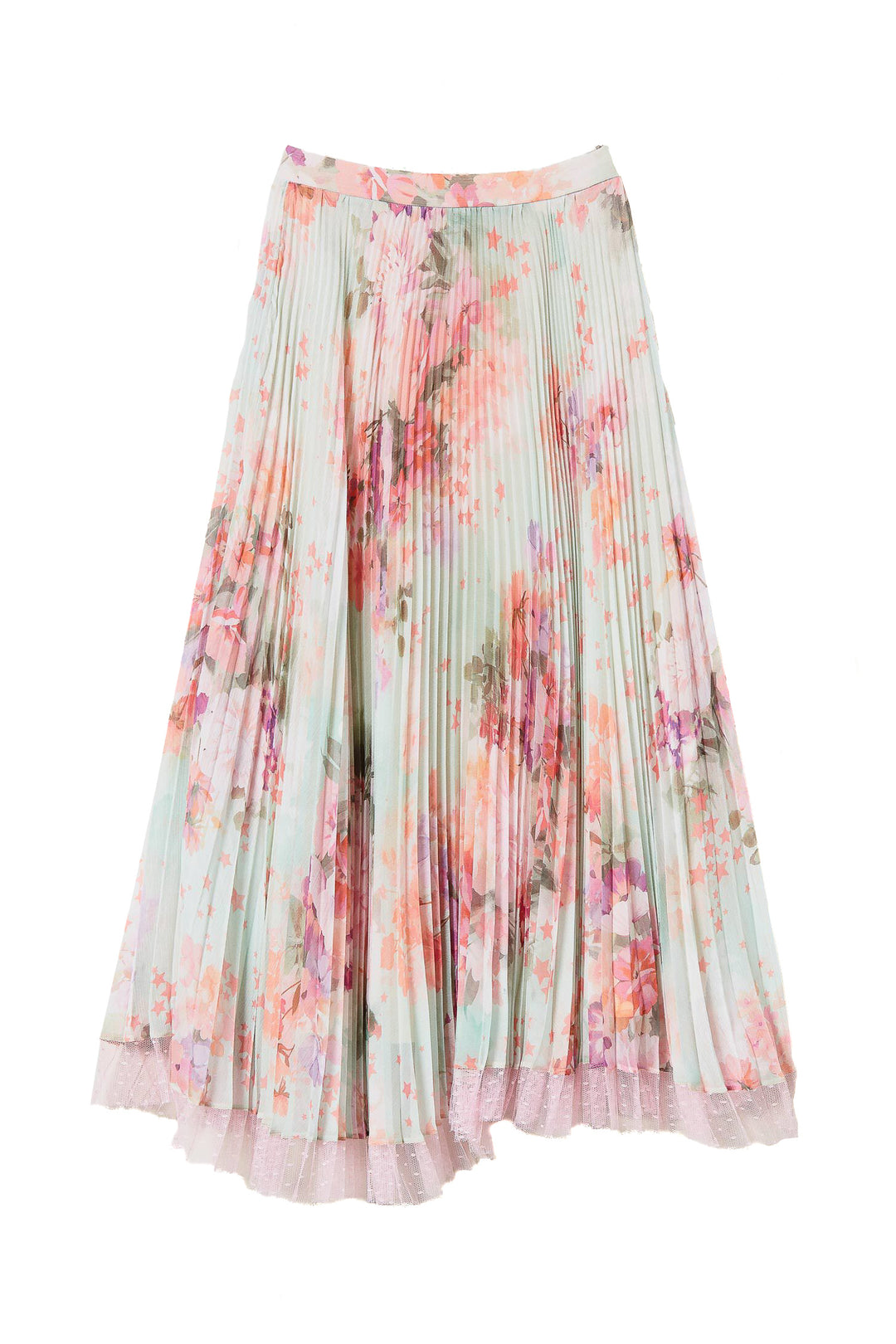 TWINSET Jupe longue plissée en crépon fleuri vert agave 231TP2733