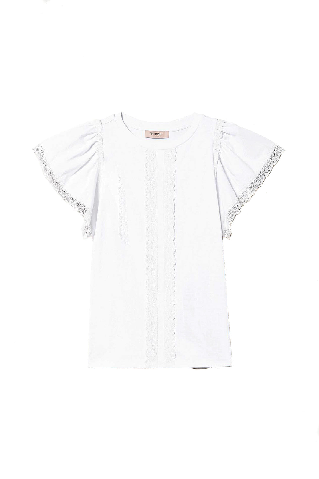 TWINSET T-shirt bianca in cotone con banda in pizzo - Mancinelli 1954