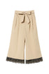 Cropped beige poplin trousers with two-tone lace