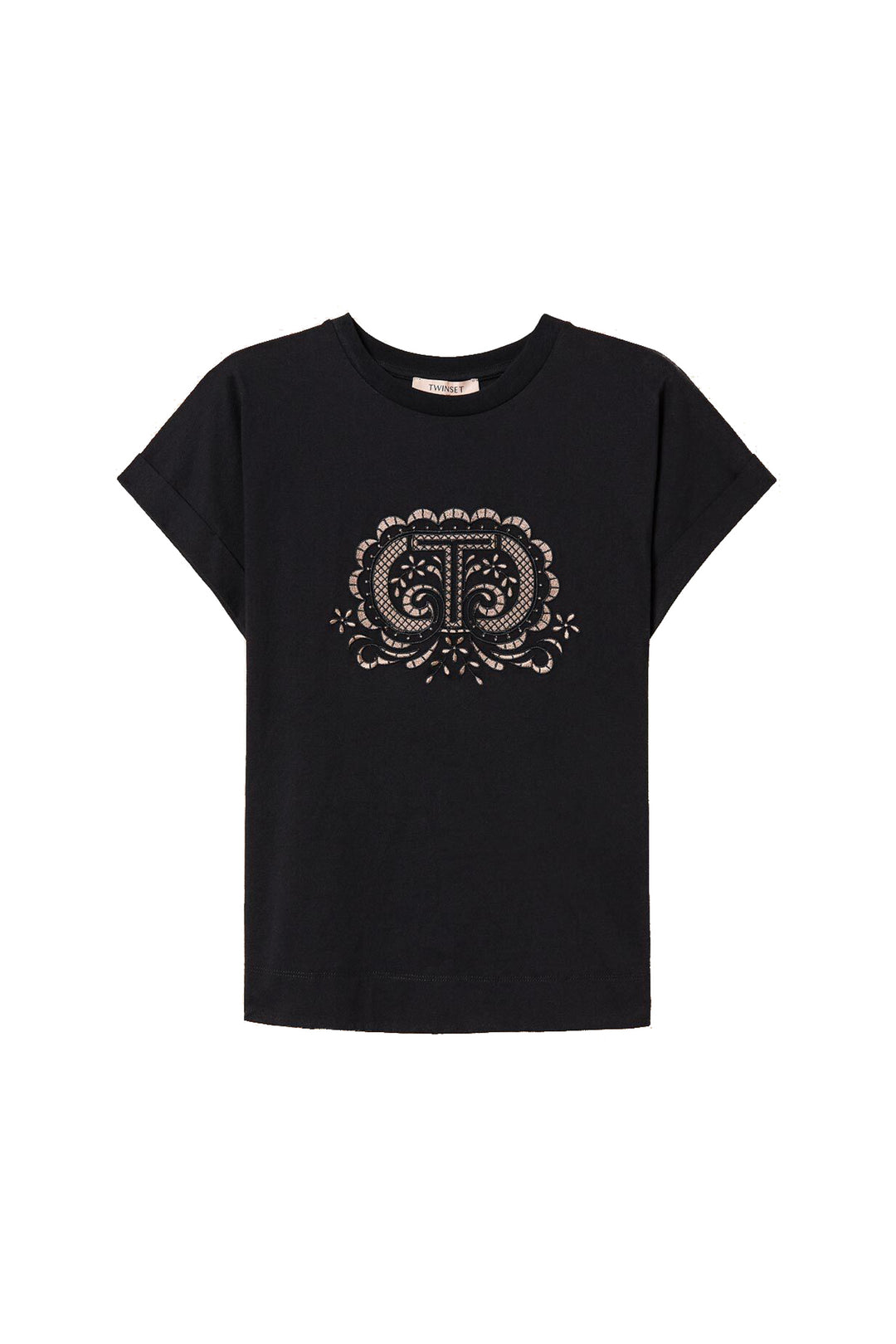 TWINSET T-shirt nera con ricamo Oval T bicolore - Mancinelli 1954