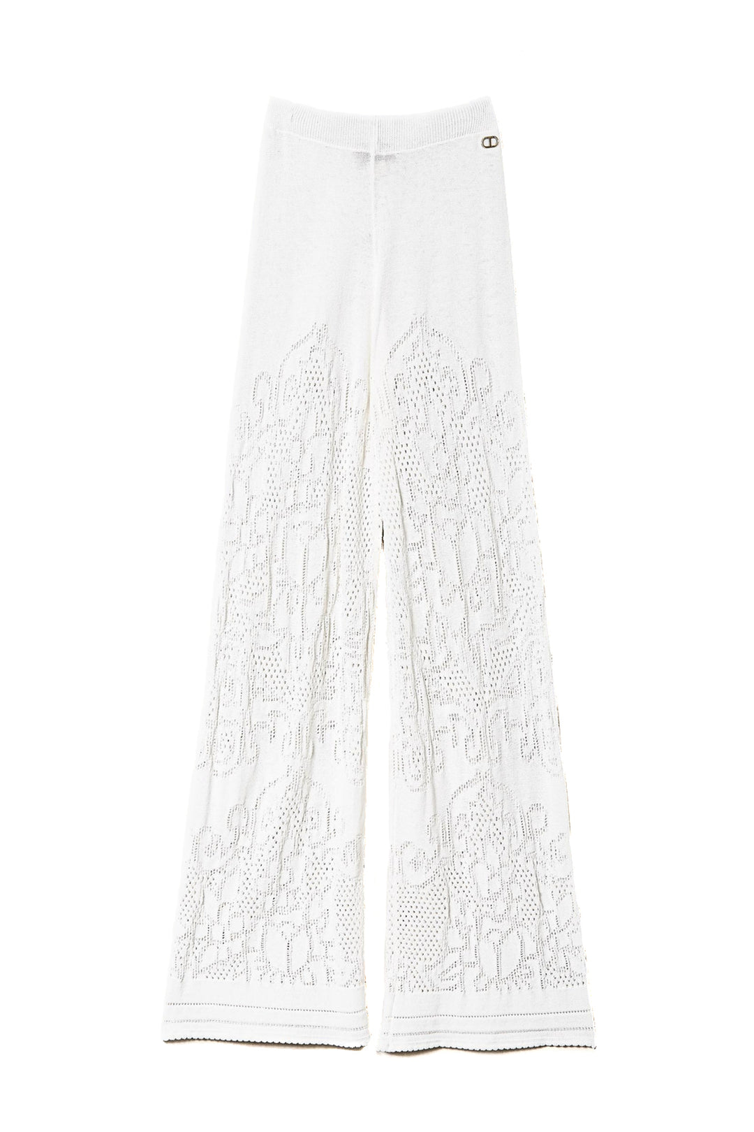 TWINSET Pantaloni a palazzo bianchi con fiori traforati 231TT3153