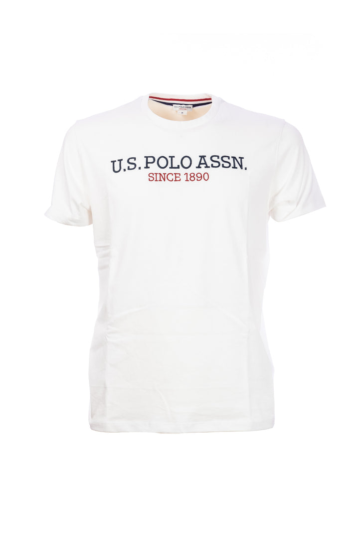 U.S. POLO ASSN. T-shirt bianca in cotone con scritta U.S. Polo Assn. ricamato sul petto - Mancinelli 1954